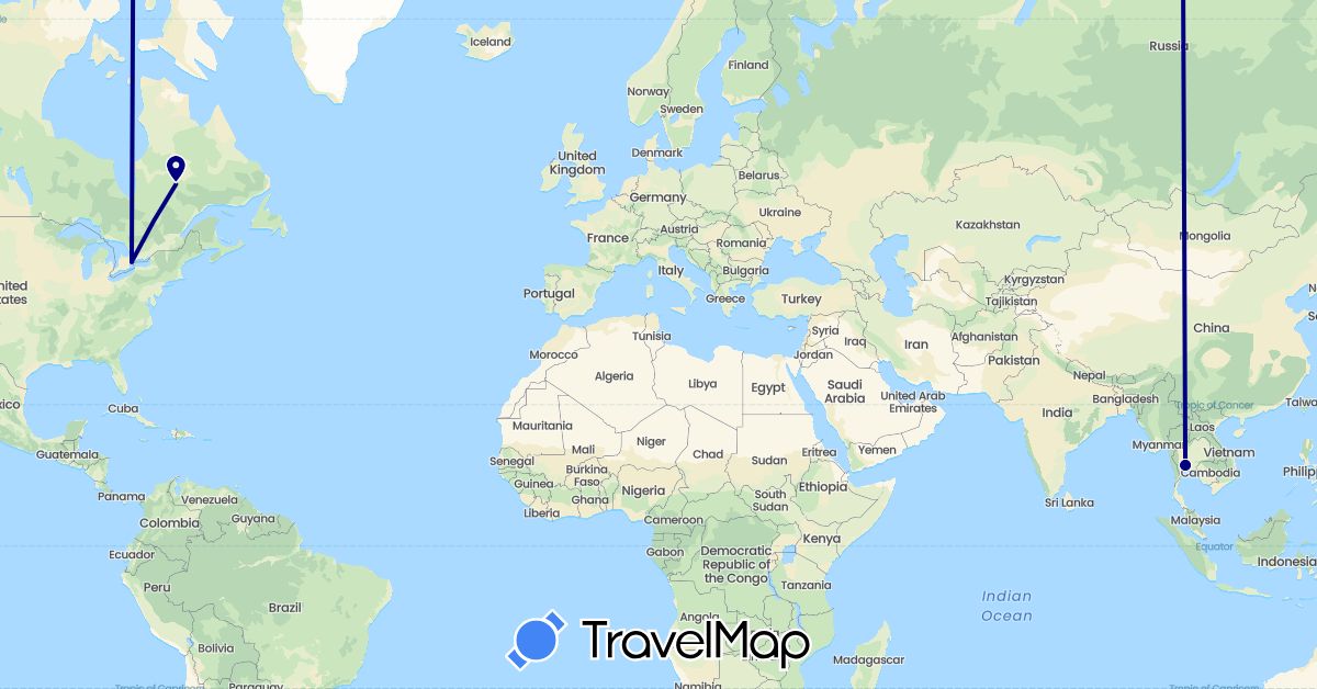 TravelMap itinerary: driving in Canada, Thailand (Asia, North America)